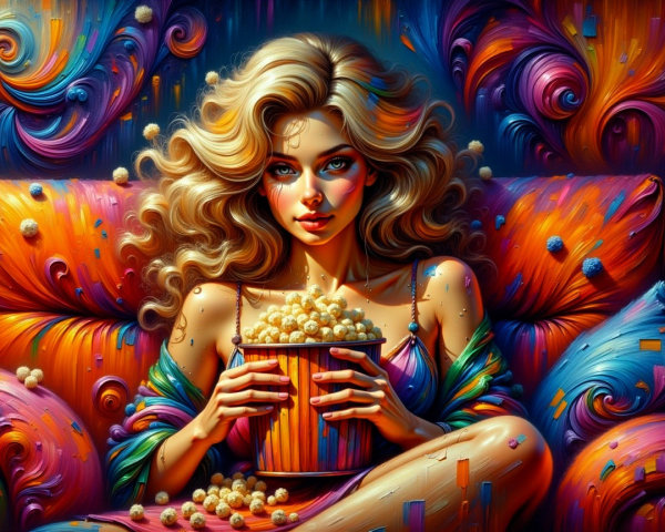 Surreal Illustration of Woman on Colorful Couch