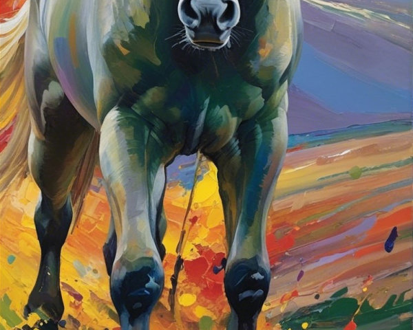 Vibrant Painting of a Galloping Majestic Horse