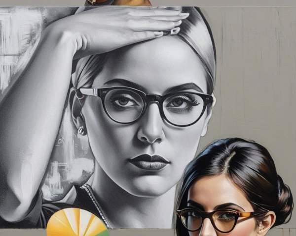 Vibrant Mural Featuring Dog and Two Women Portraits