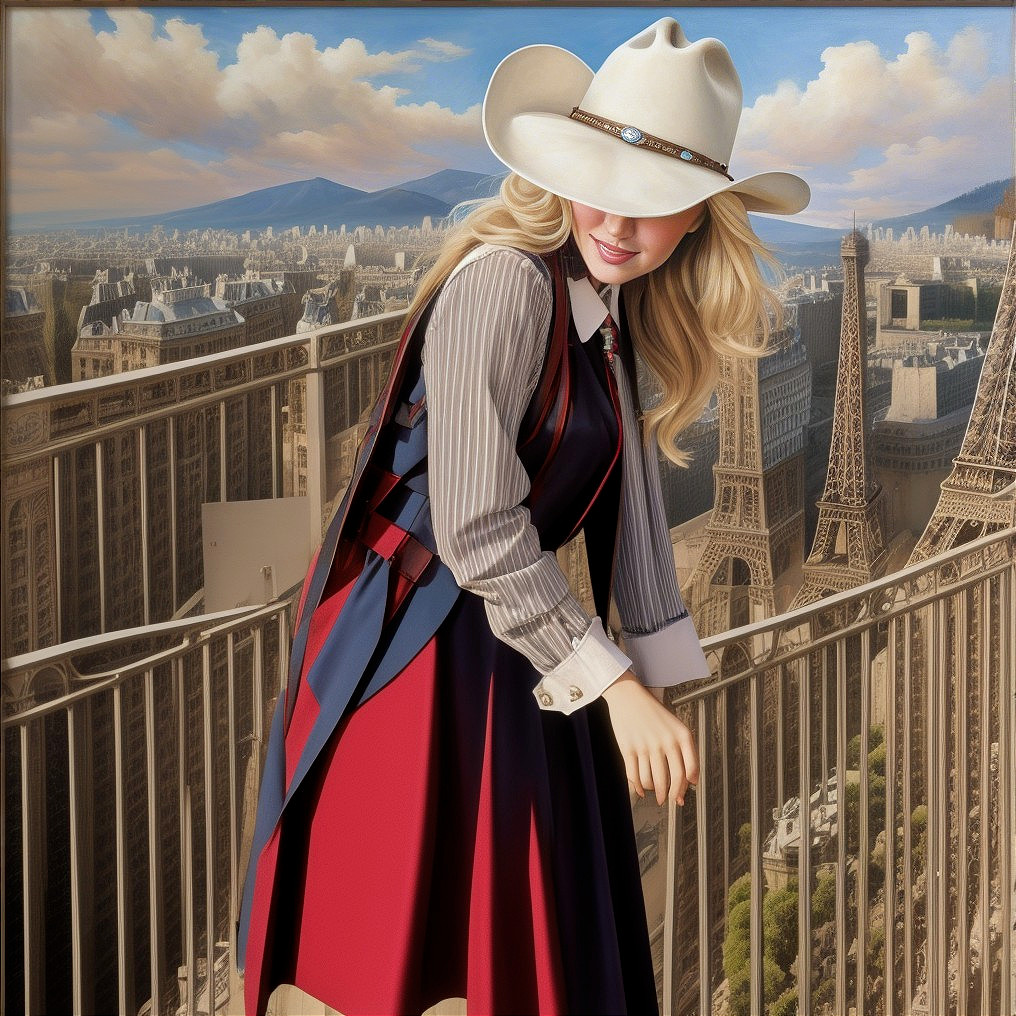 Stylish Woman in Western Outfit at Eiffel Tower Backdrop