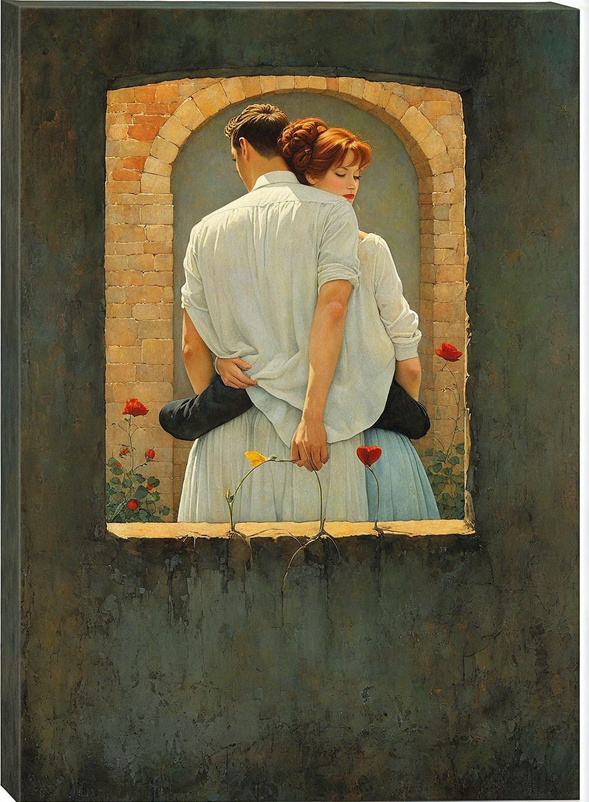 Couple Embracing in Serene Romantic Setting