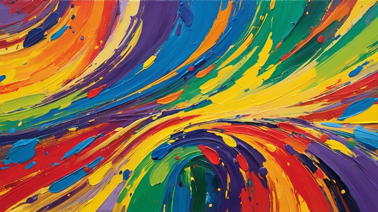 Vibrant Abstract Painting with Bright Color Swirls