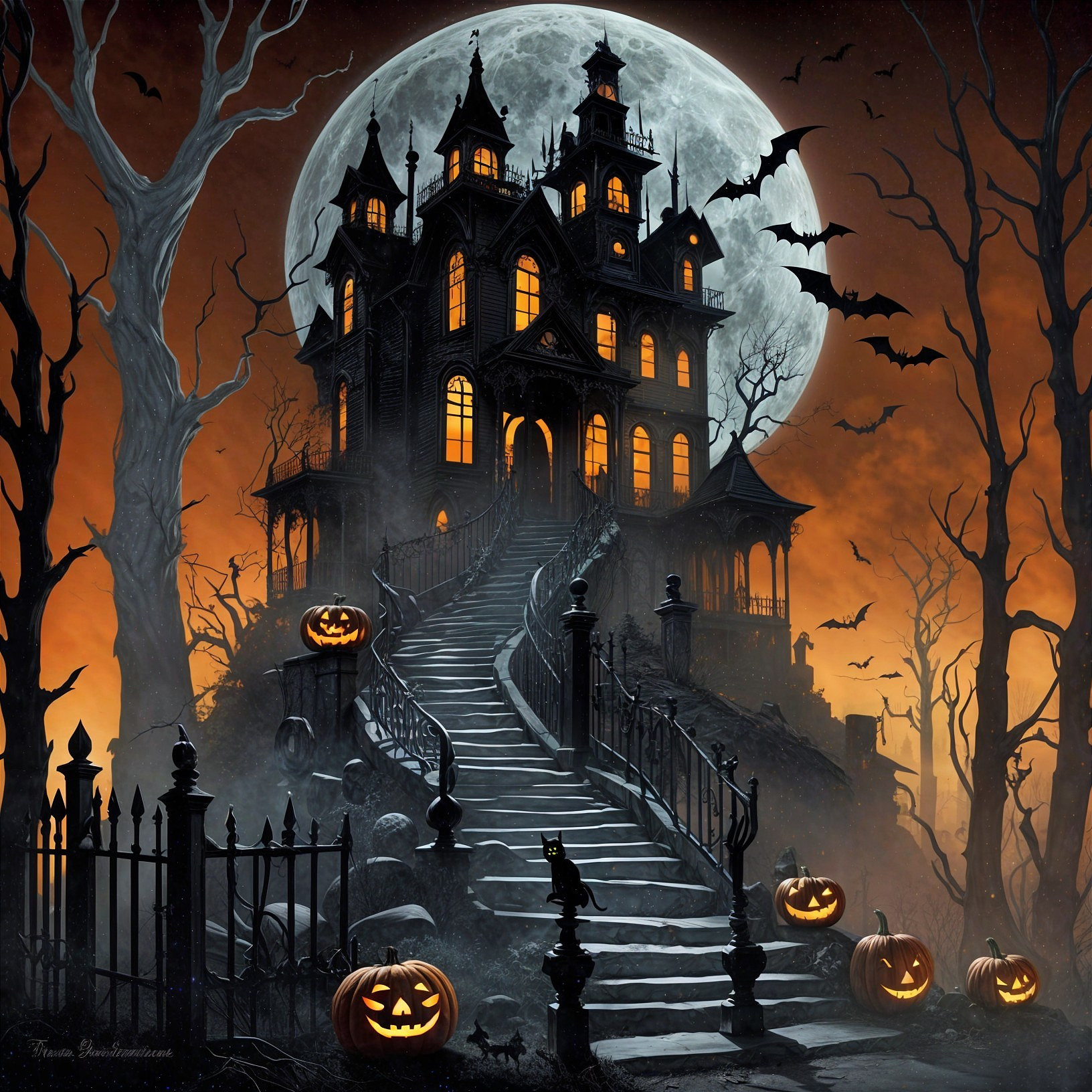 Spooky Mansion Scene for Halloween Night Setting