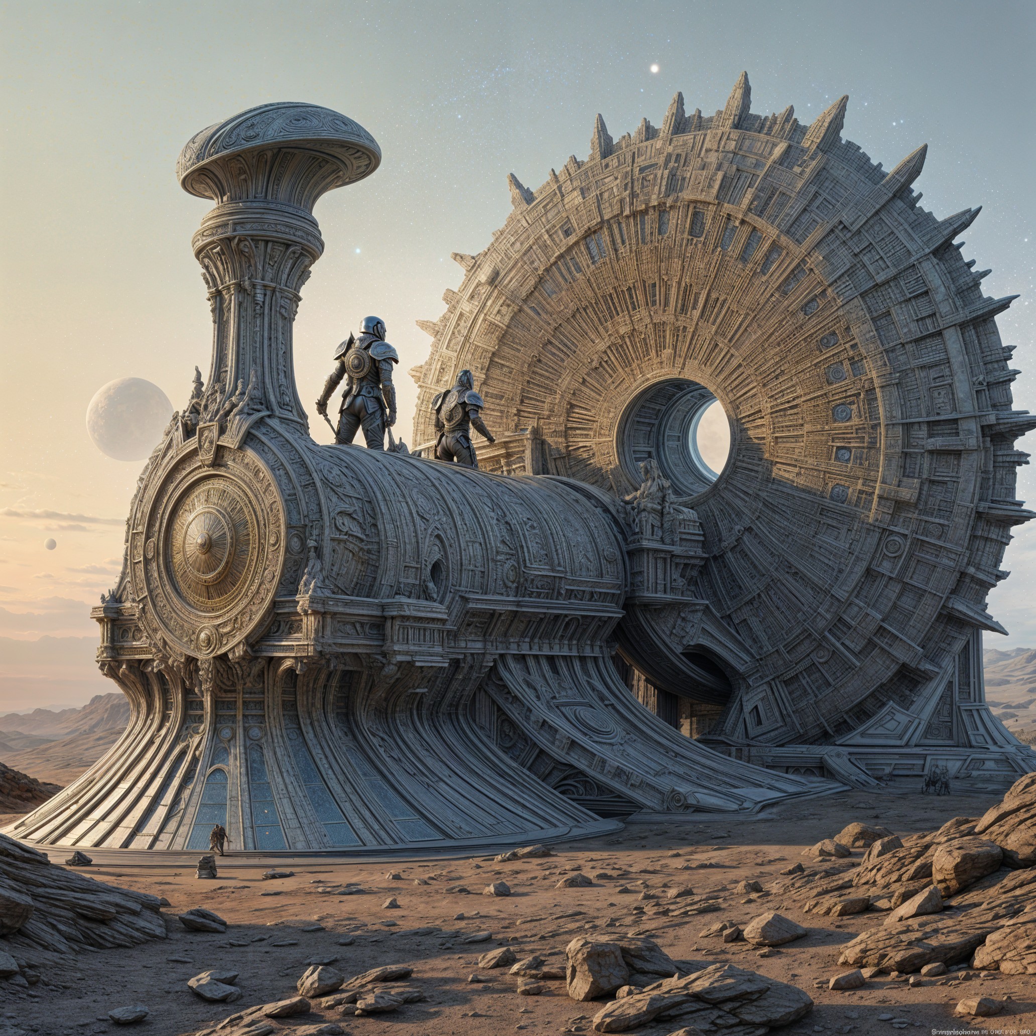 Futuristic Engine Structure in Barren Landscape
