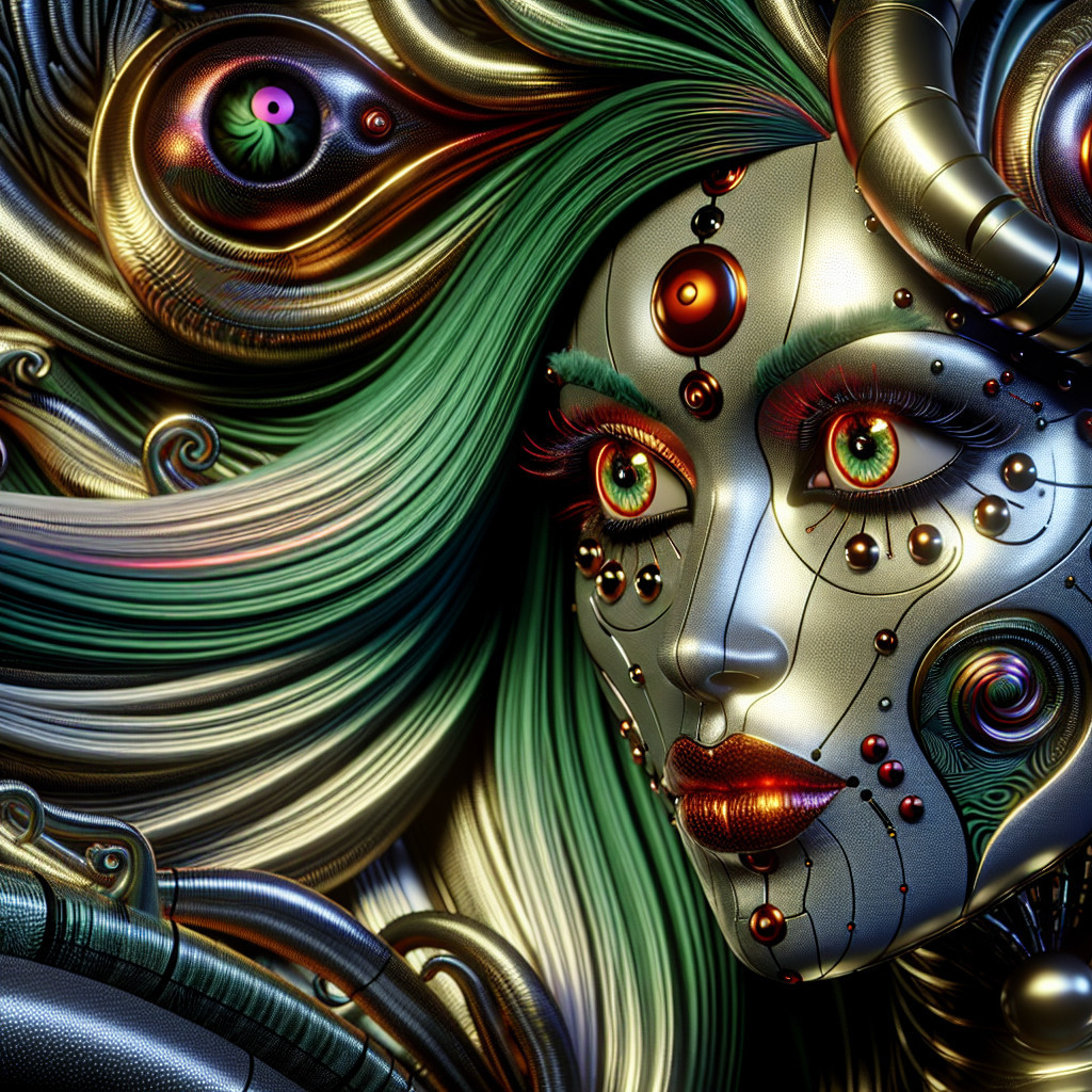 Futuristic Female Face with Metallic Skin and Designs