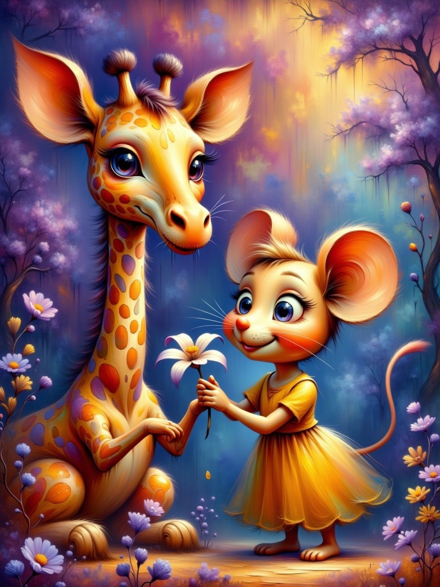 Cartoon Animals in a Whimsical Forest Scene