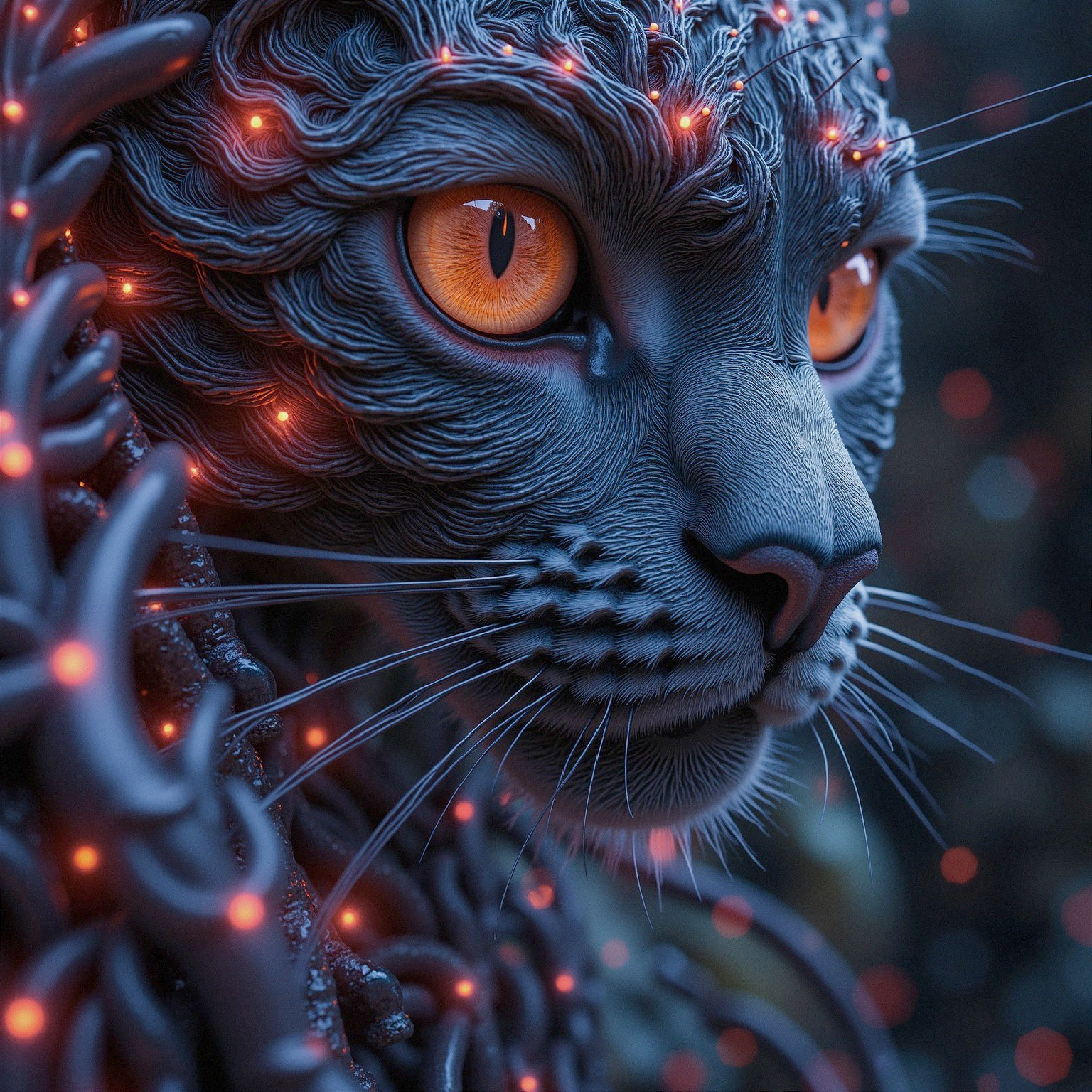 Futuristic cybernetic feline with glowing features