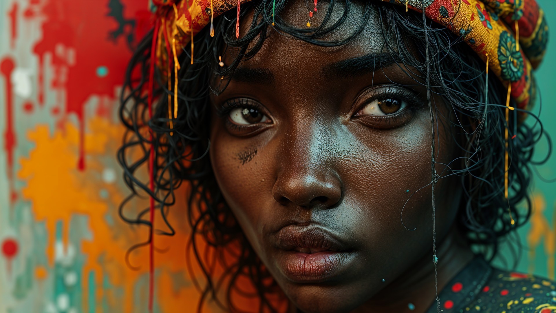 Close-up Portrait of a Young Woman with Headscarf