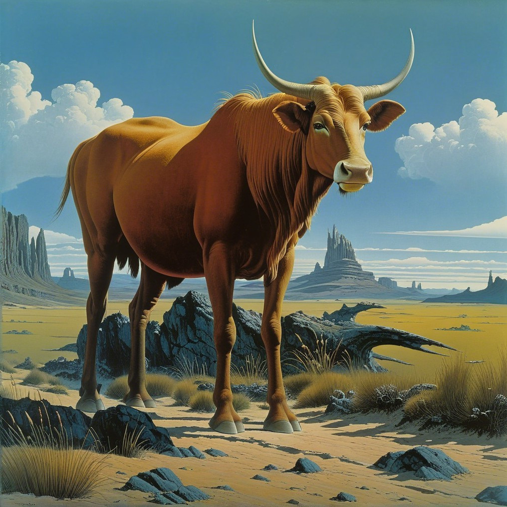 Majestic Bull in Arid Landscape with Rock Formations