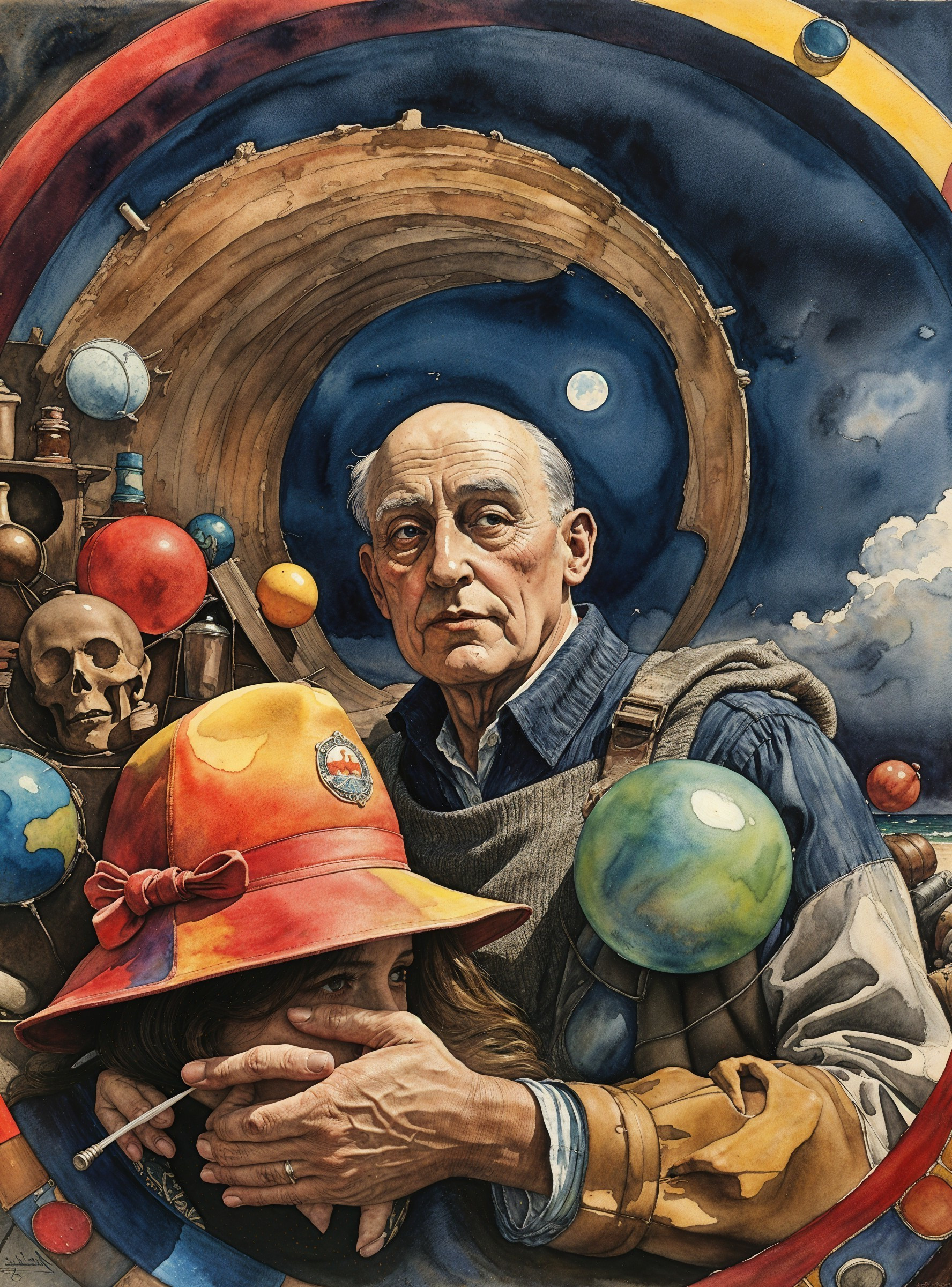 Somber Man and Young Woman in Celestial Setting