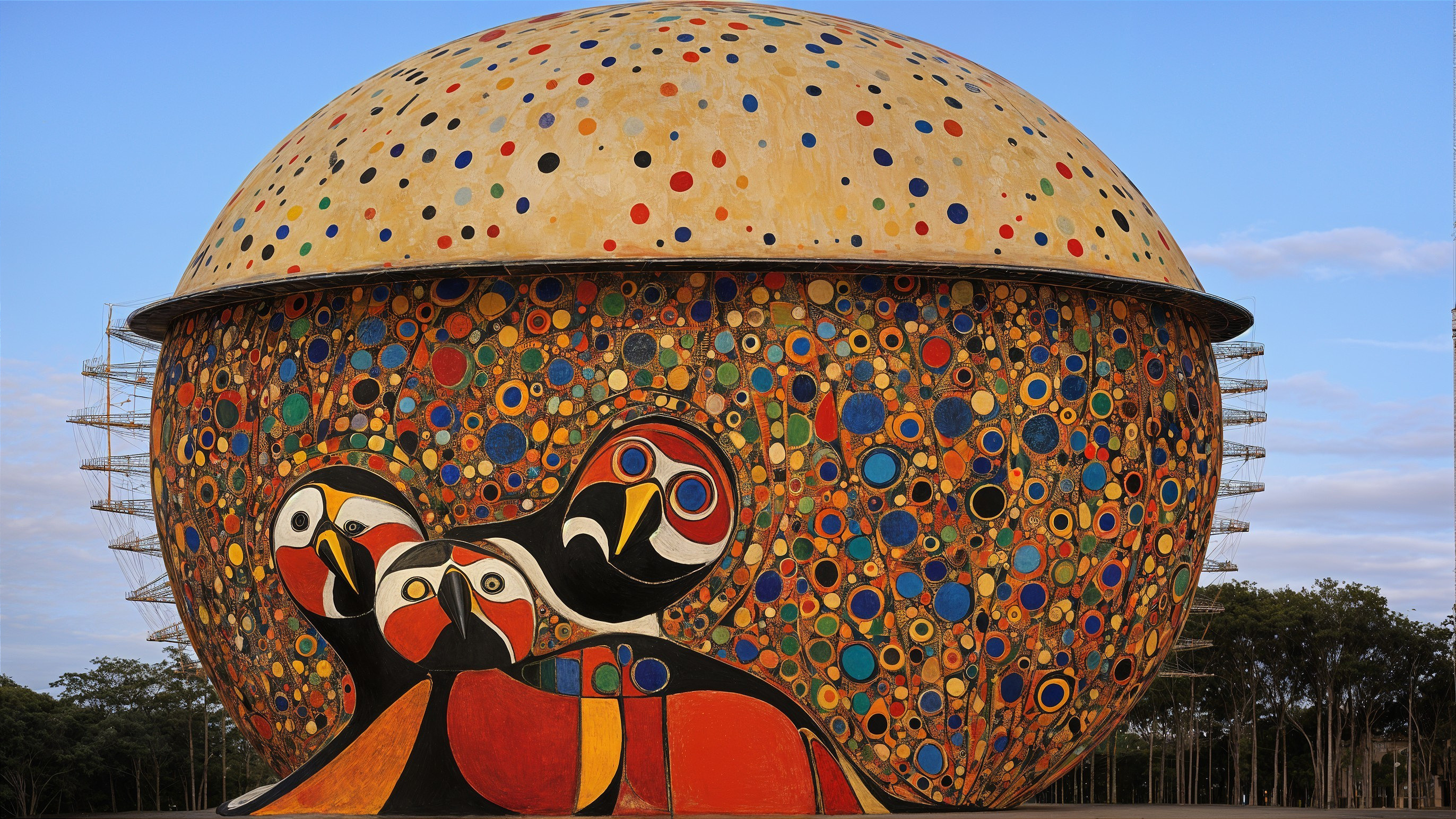 Vibrant Spherical Structure with Abstract Designs