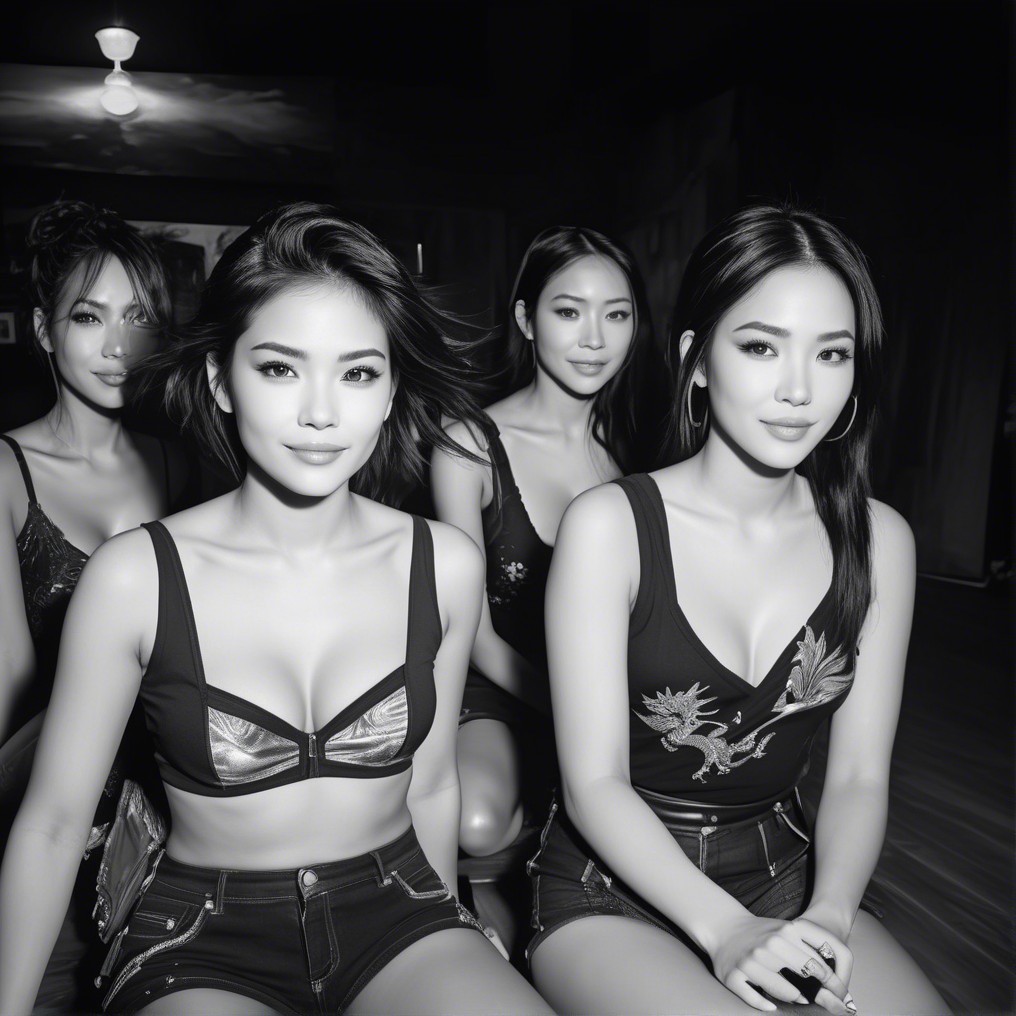 Chic Women in Fitted Tops and Denim Shorts