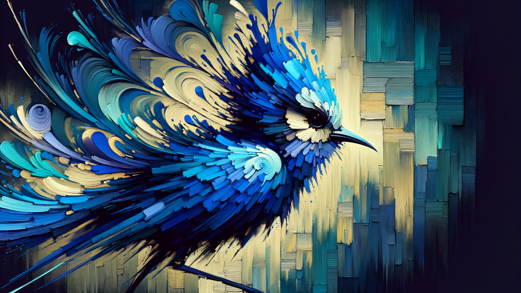 Vividly Stylized Blue Bird with Abstract Background