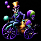 Dapper Swan in Suit with Kitten in Colorful Cart