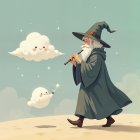Flying ship resembling a castle in a cloud-filled sky
