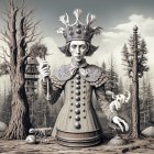 Surreal Landscape with Futuristic Structures and Travelers