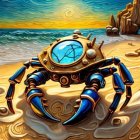 Surreal Painting of a Colorful Crab at Sunset Beach