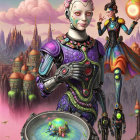 Steampunk Scene with Woman, Fish, and Miniature Figure