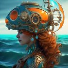 Serene Woman by Ocean with Ornate Headdress