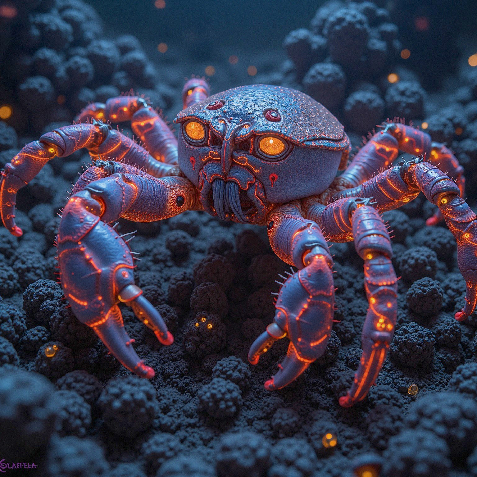 Futuristic Bioluminescent Spider Creature Description