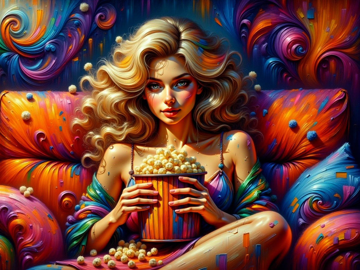 Surreal Illustration of Woman on Colorful Couch
