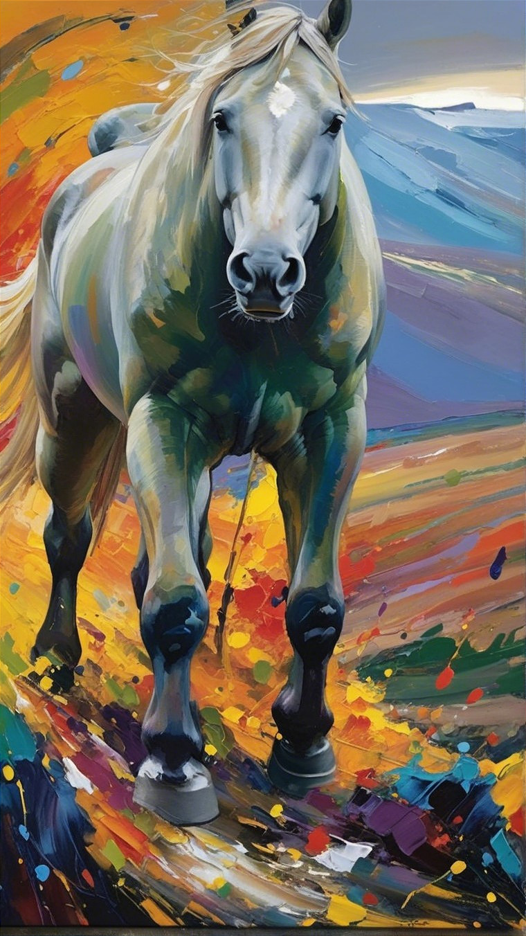 Vibrant Painting of a Galloping Majestic Horse