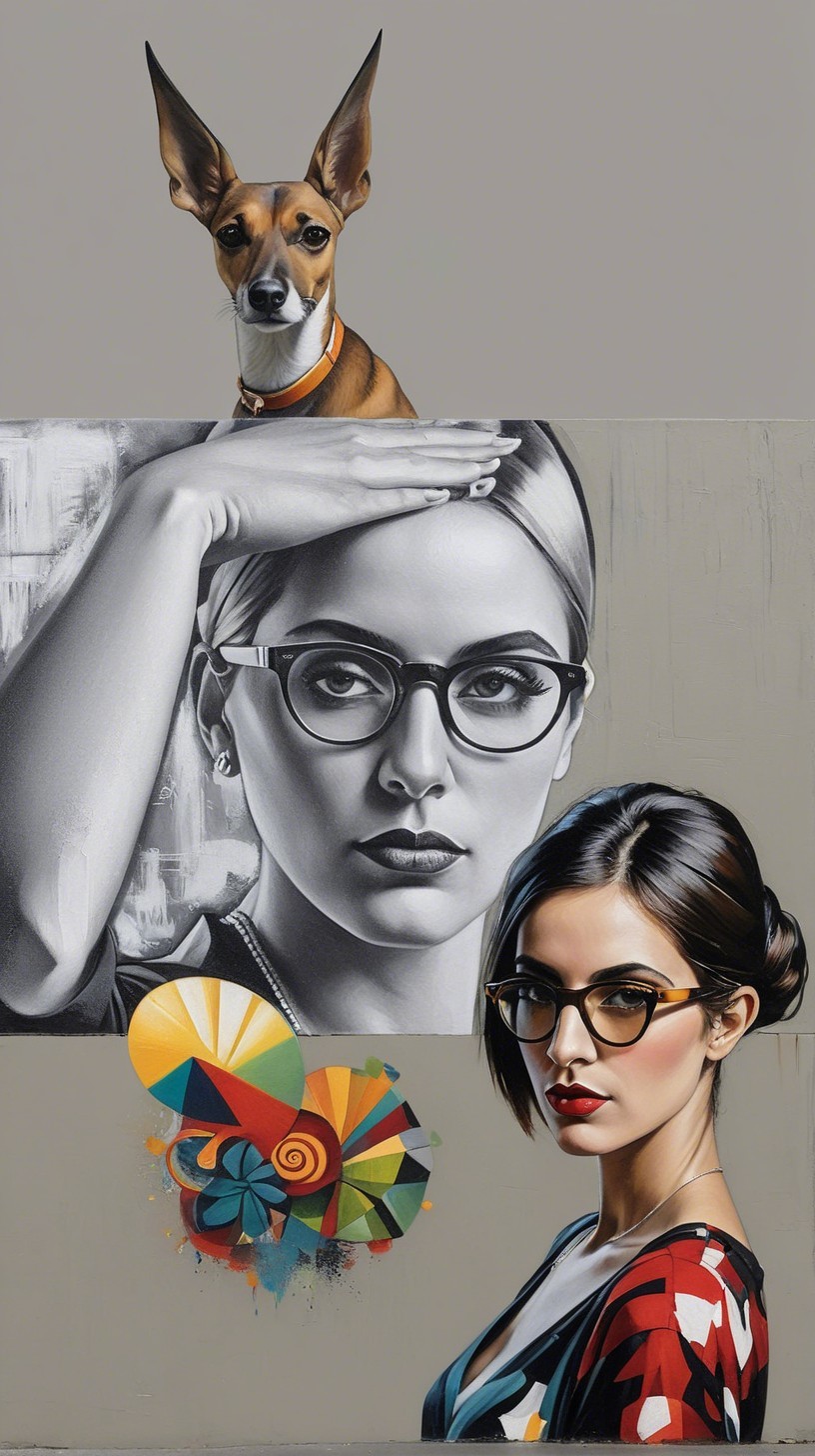 Vibrant Mural Featuring Dog and Two Women Portraits
