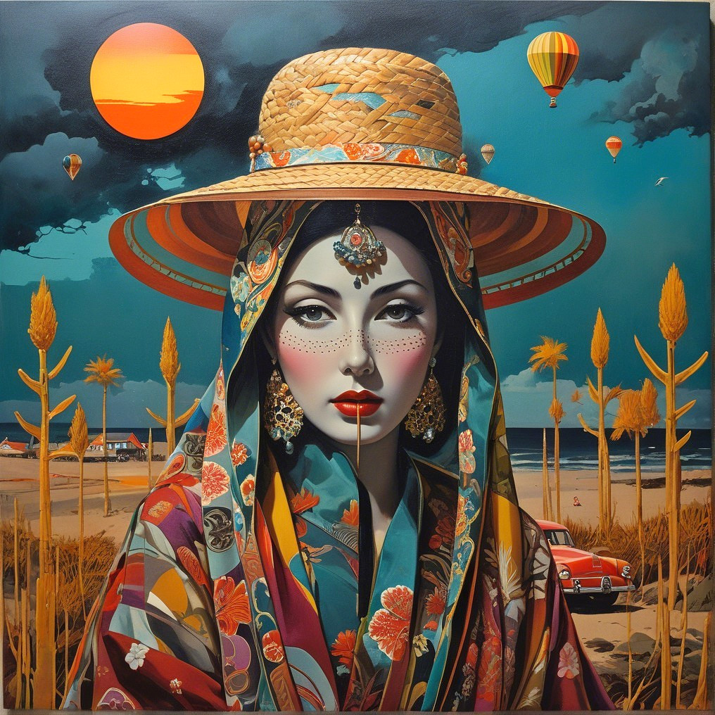 Vibrant Traditional Clothing and Surreal Landscape