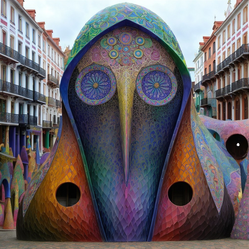 Surreal Octopus-Inspired Architectural Structure in Plaza