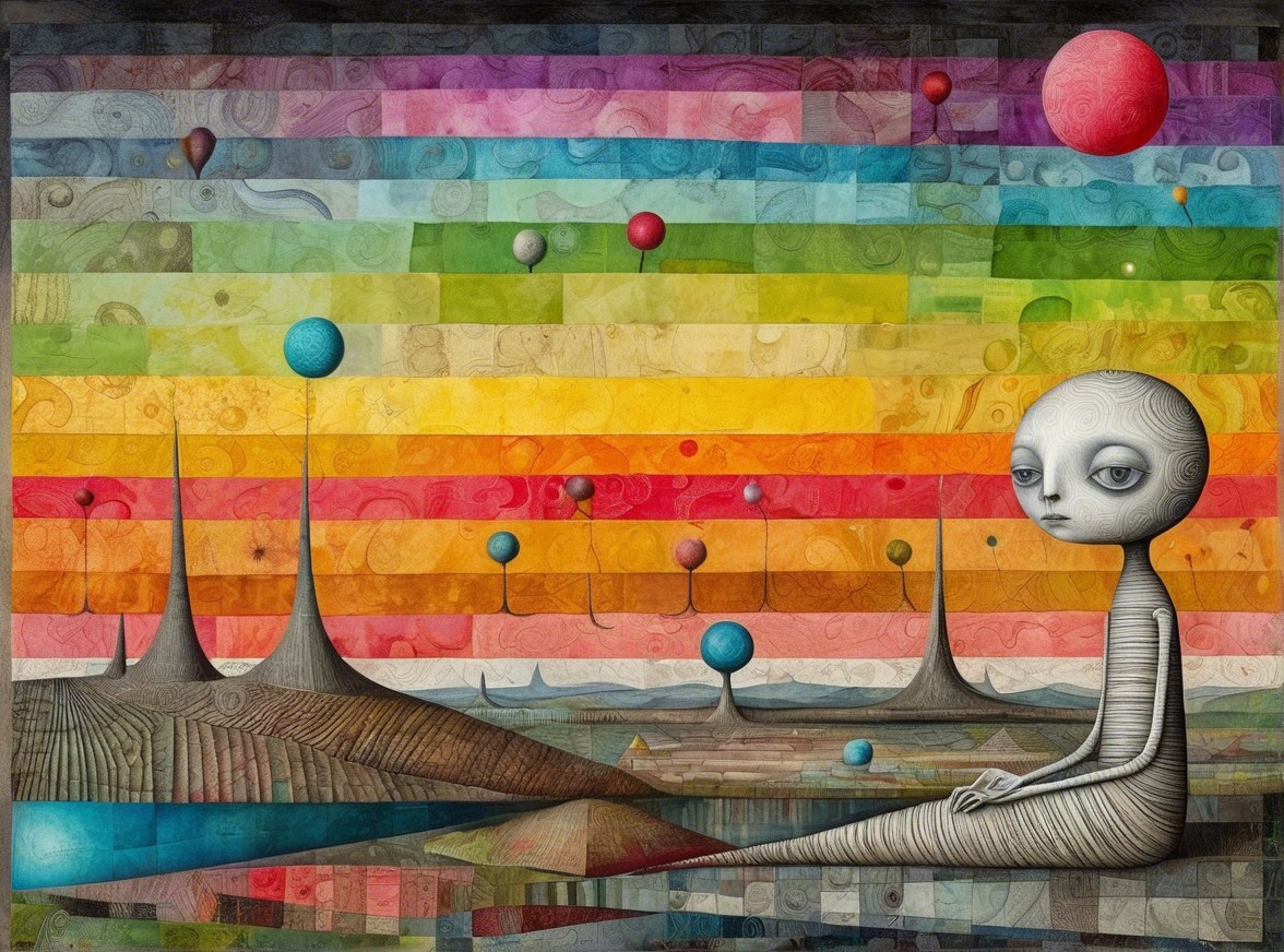 Surreal Landscape with Vibrant Colors and Alien Figure