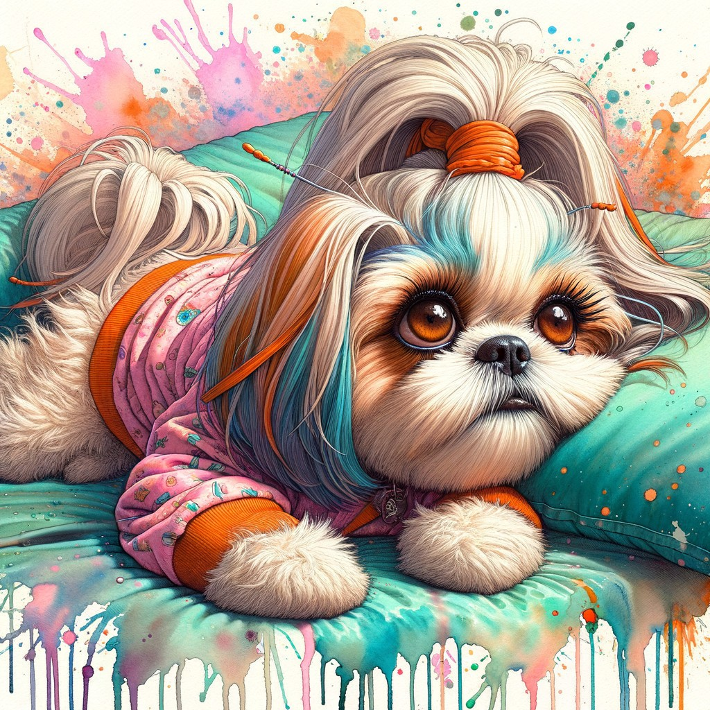 Charming Fluffy Dog on Colorful Splattered Background