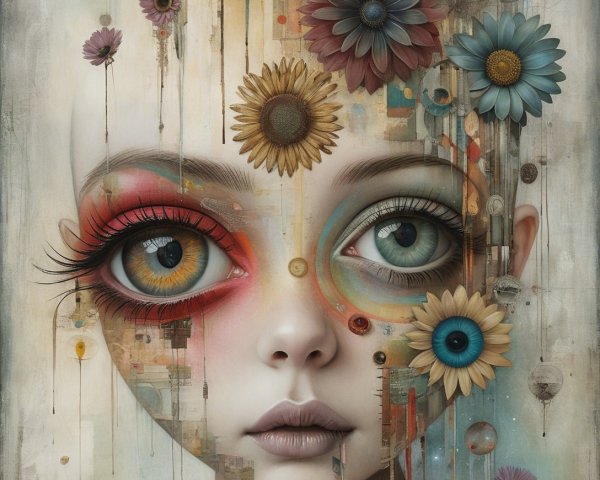 Whimsical Portrait of a Young Girl's Face in Detail