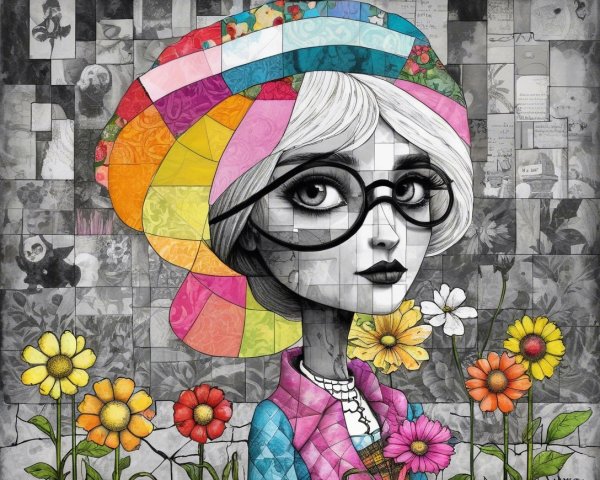 Stylized Artwork of Young Woman with Colorful Hat