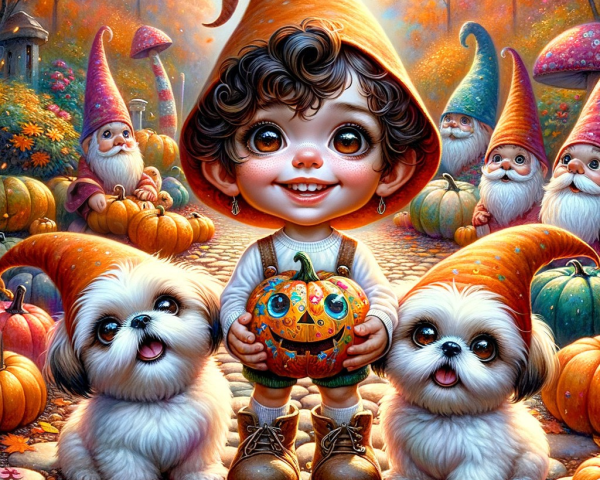 Cheerful Child with Pumpkin in Autumn Scene