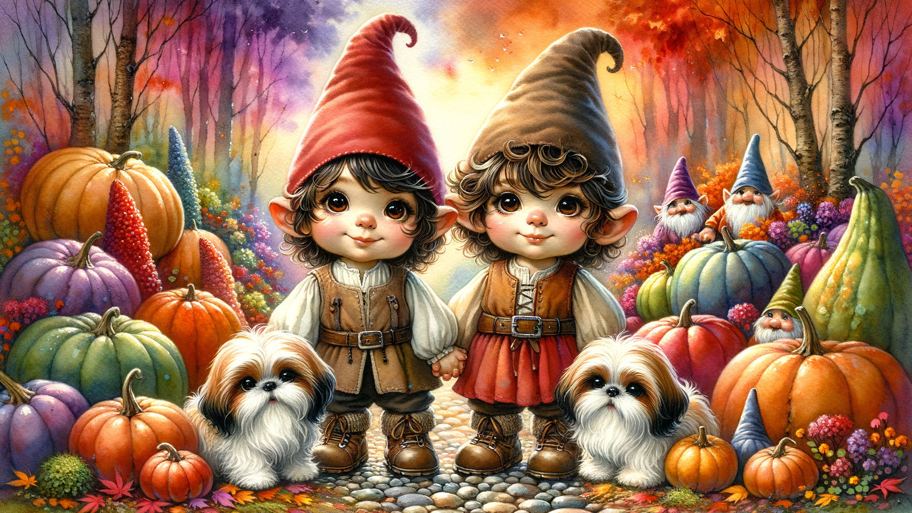 Charming Autumn Scene with Gnome-Dressed Children