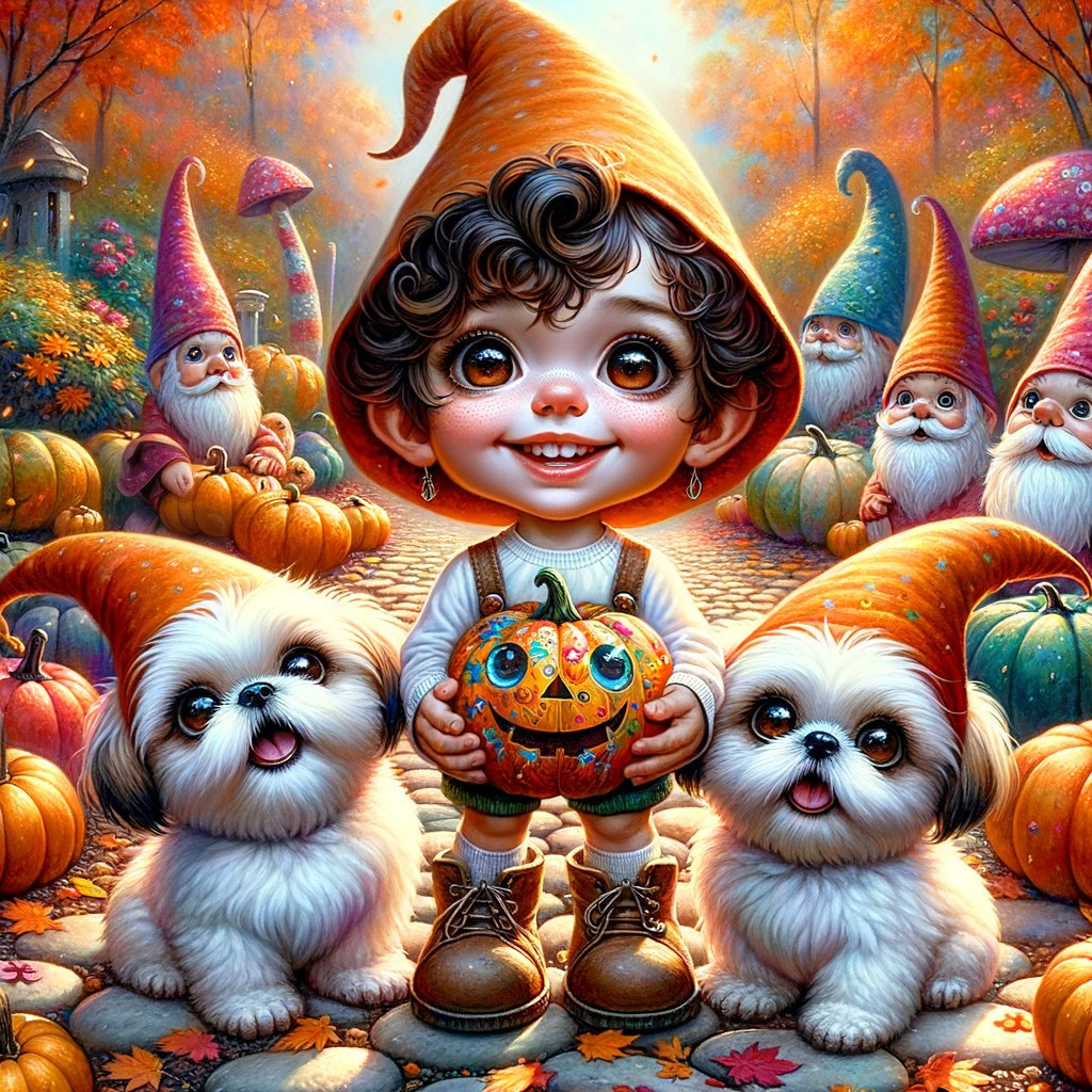 Cheerful Child with Pumpkin in Autumn Scene