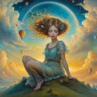 Cartoonish Peacock Chick in Vibrant Cityscape