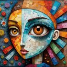 Vibrant Mosaic Portrait with Stylized Face and Patterns