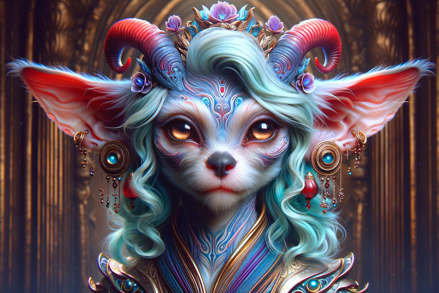 Fantastical creature with ornate horns and vibrant fur