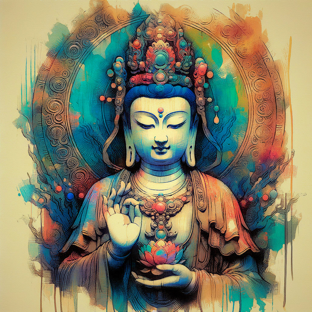 Serene Figure in Traditional Attire with Lotus Flower