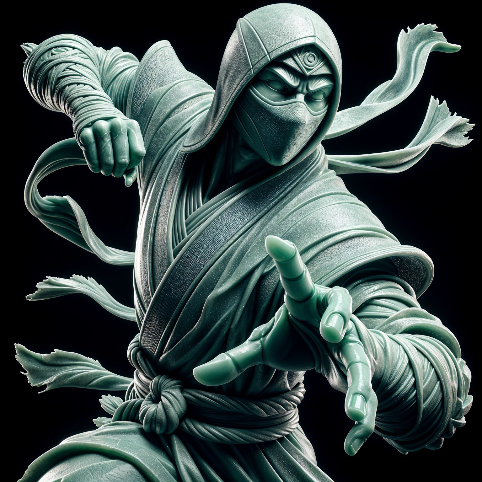 Green Stone Ninja Figure in Running Stance