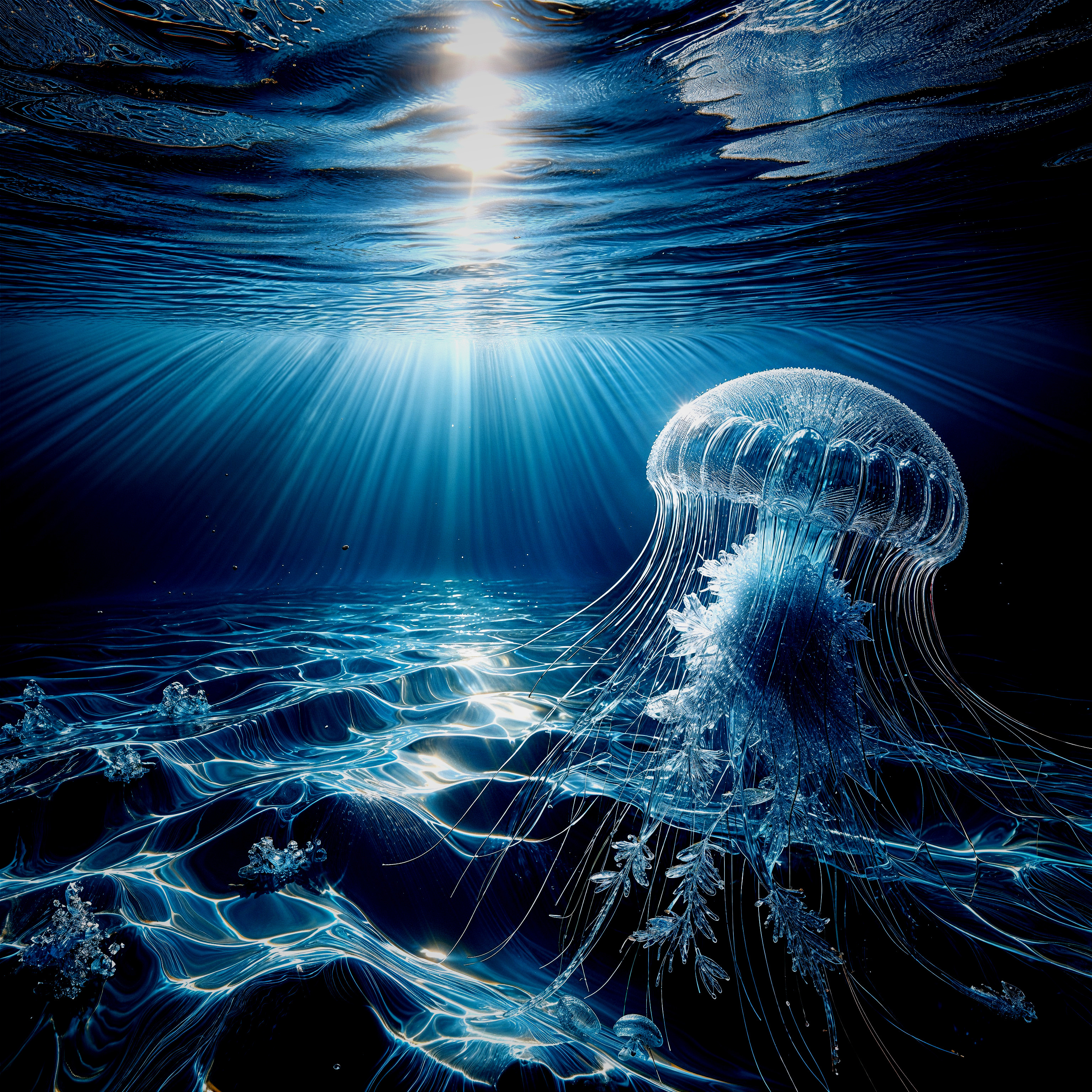 Luminous Jellyfish in a Tranquil Underwater Scene