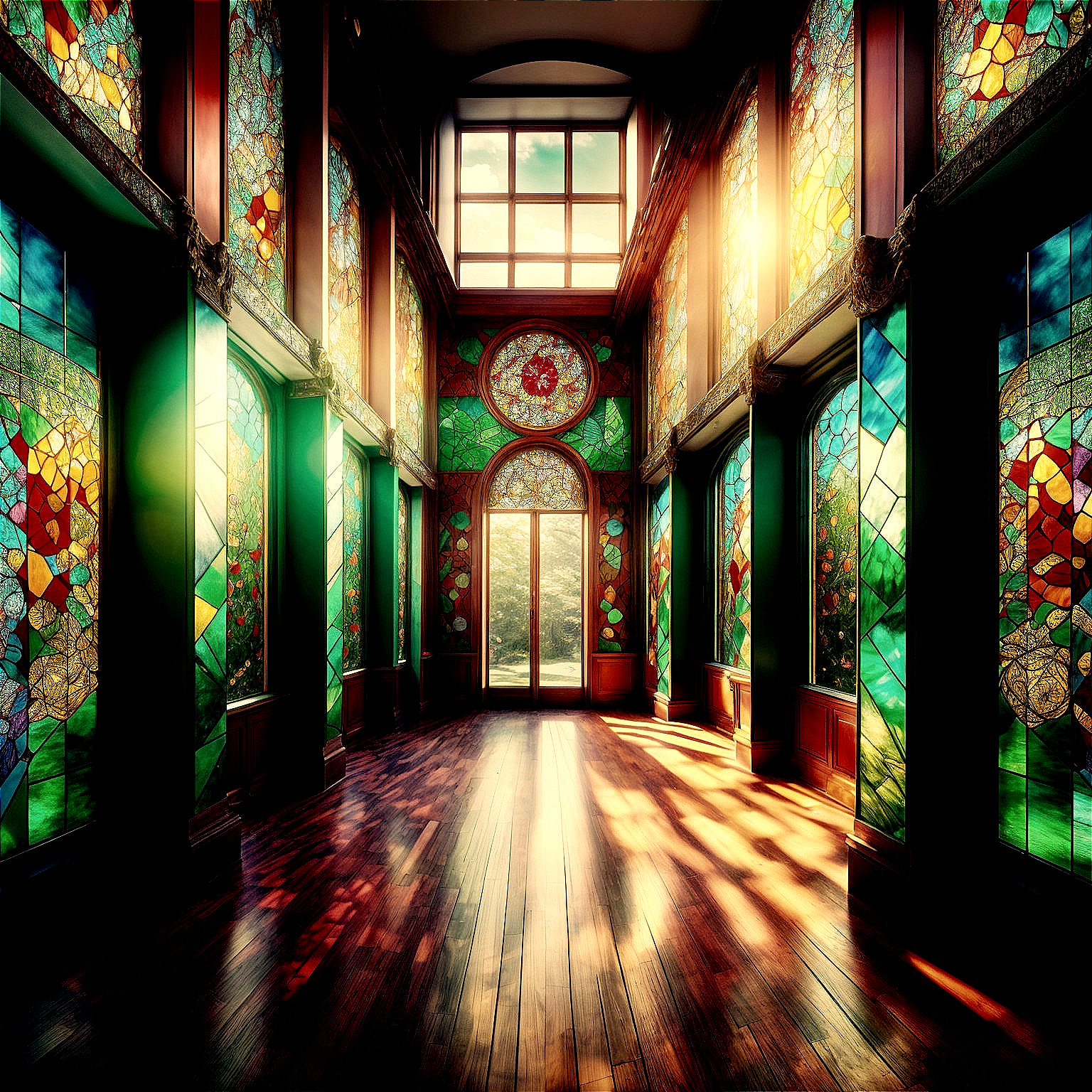Sunlit Room with Stained Glass and Vibrant Colors