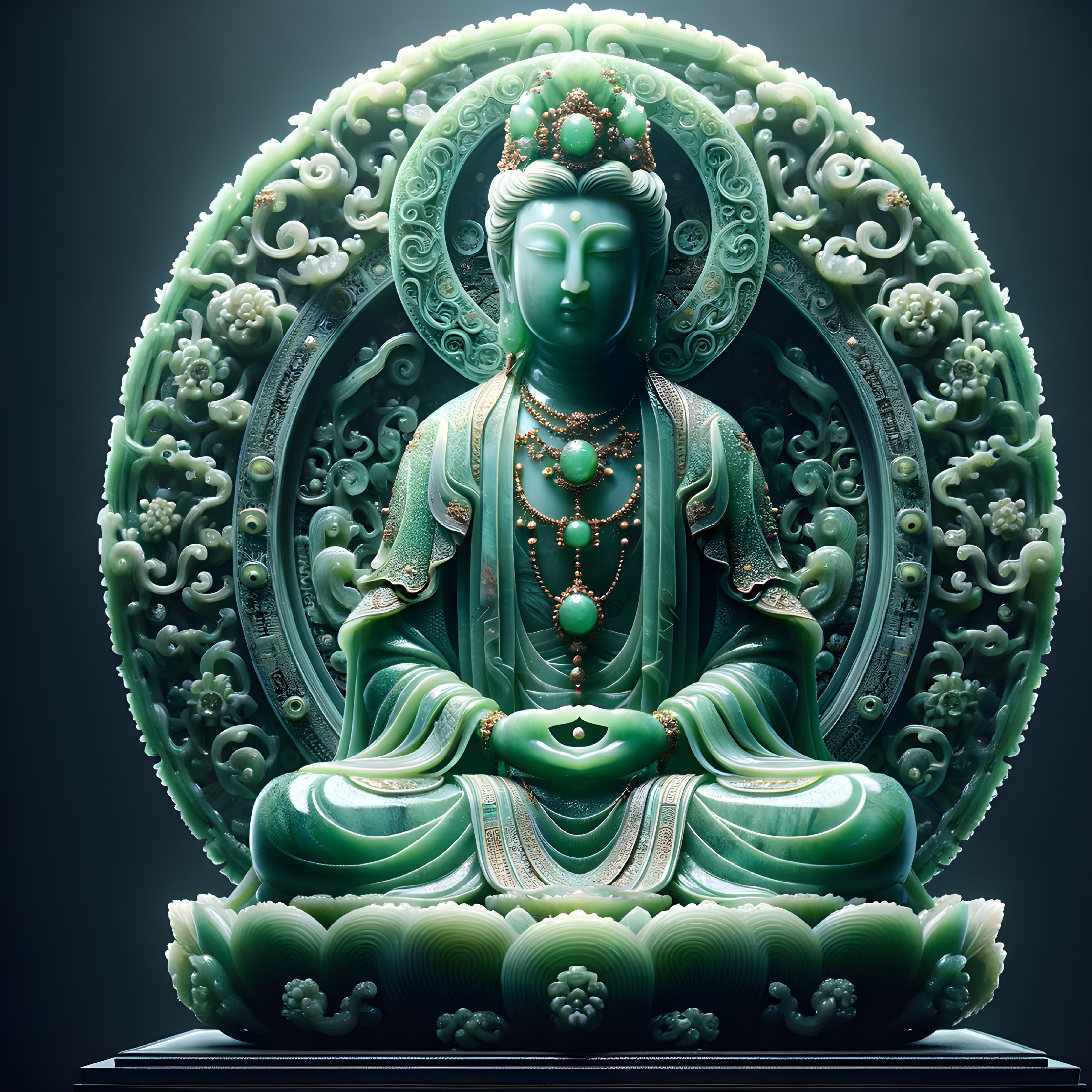 Intricately Carved Jade Sculpture of a Buddhist Figure