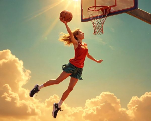 Young Female Basketball Player Dunking in Sunlight