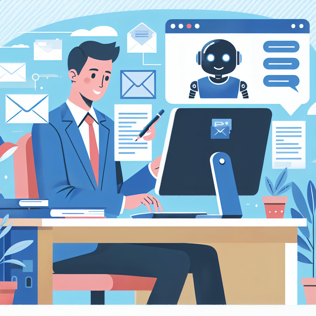 Professional man in suit using chatbot at modern desk