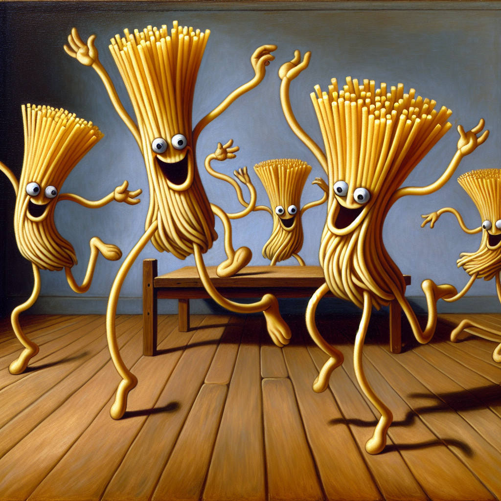 Animated Spaghetti Noodles Dancing in Cozy Room