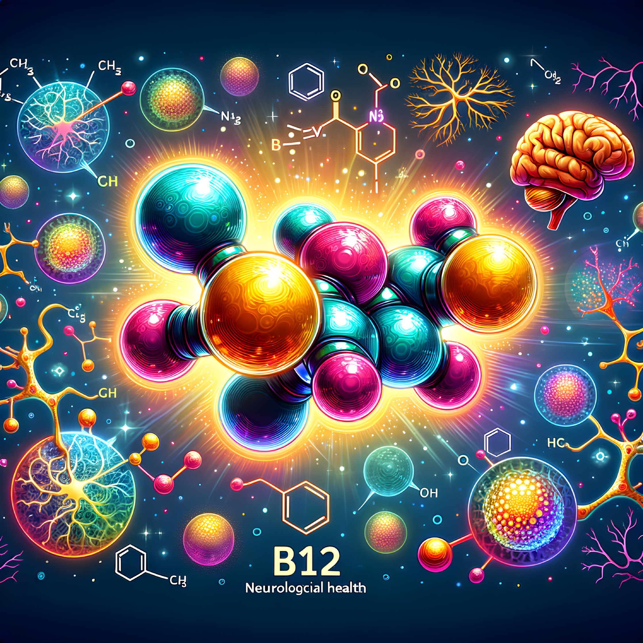 Vibrant Illustration of Vitamin B12 Molecular Structure