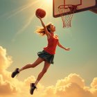 Young Female Basketball Player Dunking in Sunlight