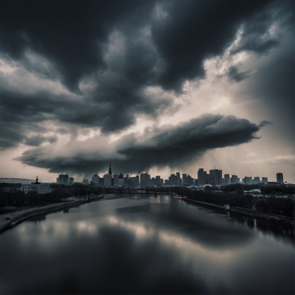 Dramatic City Skyline Under Moody Stormy Skies